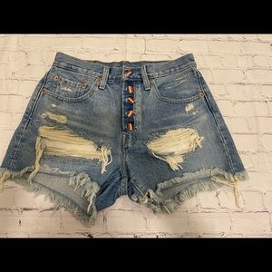 Levi’s 501 Custom Made Pride Rainbow Distressed Cutoff Denim Shorts sz 26
